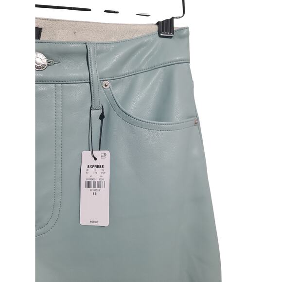 Express Wide Leg High Rise Coated Faux Leather Pants Light Blue Size 6 NWT - Picture 2 of 5